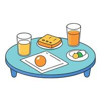 A table set for breakfast with eggs. toast. and orange juice vector