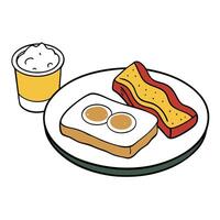 Homemade american scrambled egg breakfast with bacon and toast vector