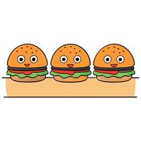 Close-up photo of three different hamburgers on the table vector