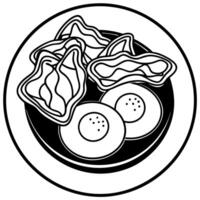 Fried Eggs With Crispy Bacon and Tomatoes on a Black Plate vector