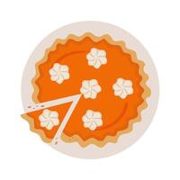 Pumpkin pie with whipped cream top view. Illustration in flat style on white background. vector