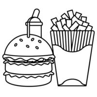 Burger with French fries and cold drink. Fast food menu and Popcorn. image vector