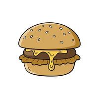 Grilled portobello mushroom burger with melted cheese and caramelized onion vector