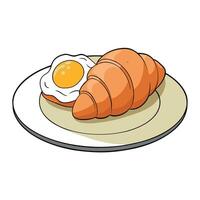 Delicious closeup of an egg and ham croissant on a plate. vector