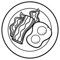 Classic breakfast with sunny-side-up eggs and crispy bacon on a white plate vector