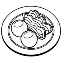 Eggs with bacon on a plate. restaurant serving. Close up vector