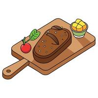 Cooked grilled beef steak with potatoes and spices on a wooden cutting board vector