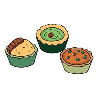 Frozen mini quiches with assorted fillings like spinach. bacon. and cheese. vector