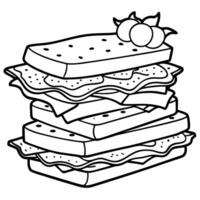 A stack of sandwiches with a variety of ingredients including turkey. bacon vector
