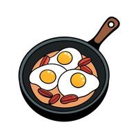 Fried Eggs with Bacon and Peanuts in a Cast Iron Skillet vector
