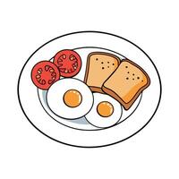 A white plate topped with eggs. bacon. toast and tomatoes vector