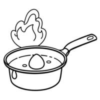 Chicken egg in a saucepan with bubbling water. making a perfect poached egg vector