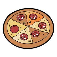 A delicious sliced pizza topped with various types of meat. such as bacon. vector