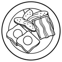 A plate of fried eggs. crispy bacon. and toasted bread with a pat of butter vector