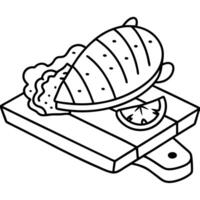 A chicken fillet grilled on a cedar plank. served with a tangy mango salsa. vector