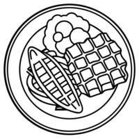 A plate with a waffle. bacon. and corn in a close-up shot vector