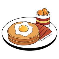 Closeup of a US breakfast. including pancakes. eggs. hash brown. and bacon. vector