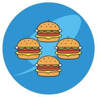 Burgers arranged creatively on a blue backdrop perfect for a copy space image vector