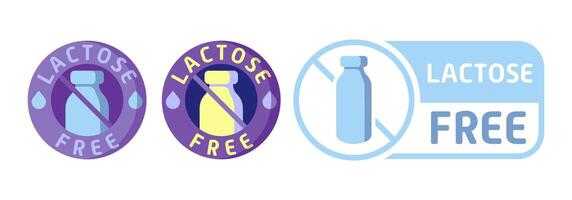 Lactose free label. Diet, drop, fermented milk product, lactase enzyme, intolerance, indigestion, digestive problem disorder, congenital, acquired, intestines, stomach, alternative, crossed out bottle vector