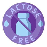 Lactose free label. Diet, drop, fermented milk product, lactase enzyme, intolerance, indigestion, digestive problem disorder, congenital, acquired, intestines, stomach, alternative, crossed out bottle vector
