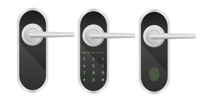 Door handle. Number dialing, fingerprint scanner, metallic gradient, intercom, glass, design, interior, decor item, furniture, lock, magnet, remote control, smart home app, security system, key card vector
