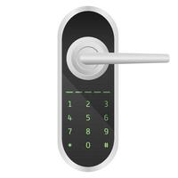 Door handle with number dialing. Metallic gradient, intercom, call, black glass, modern design, interior, decor item, furniture, lock, magnet, remote control, smart home app, security system, key card vector