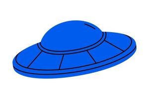 Hand drawn cute cartoon illustration of UFO. Flat cosmos alien space ship doodle style. Futuristic flying saucer. Unidentified flying object. System error 404 icon. Not found mistake. Isolated. vector