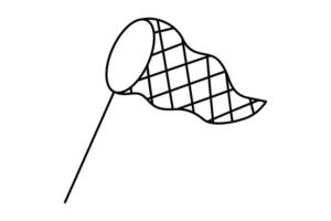 Hand drawn cute outline illustration butterfly net. Flat accessory for catch line art doodle style. Netting trap for fish or insect icon or print. Get what you want. Seize the moment. Isolated. vector