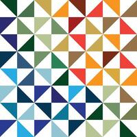 Pattern geometric design composed of small triangles in a grid. The use of various shades of blue, green, orange, and red and dynamic look, reminiscent of traditional quilting patterns and motifs. vector