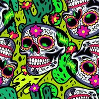 seamless pattern with mexican skulls and cacti vector