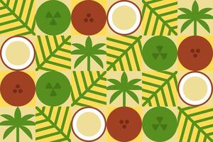 Abstract coconut seamless geometrical pattern. Tropical palm trees and leaves. Summer background design vector