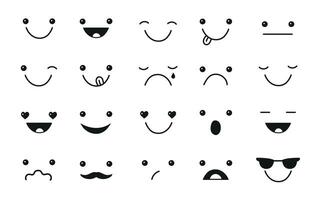 Simple doodle face impression set. Emotions for design. Laughter and tears. Happy, joy and sadness. vector