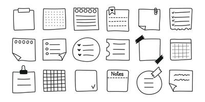 Hand drawn memo paper sheet icon set in flat style. Simple sticky note set. Sticky note illustration on isolated background. Memo doodle. A variety of paper stickers. vector