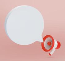 3D red and white colored megaphone speaker with speech bubble, illustration vector