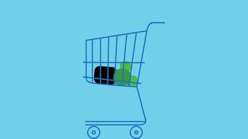 a shopping cart with a green apple in it vector