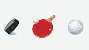 a set of different objects including a ping pong ball, a hockey puck and a golf ball vector