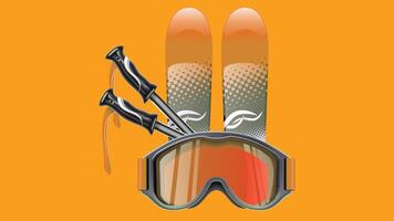 a pair of skis and goggles on an orange background vector