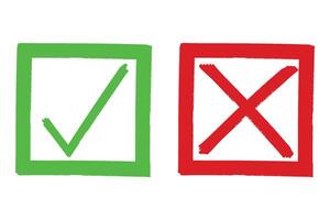 Grunge green check mark and red x sign design elements vector