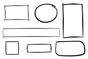Hand drawn grunge doodle frame set, marker pen line strokes, square circle rectangle oval ellipse border design elements vector