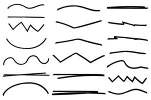 Set of hand drawn marker line illustration design element grunge strokes doodle lines underline scribble vector