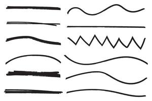 Set of hand drawn marker line illustration design element grunge strokes doodle lines underline scribble vector