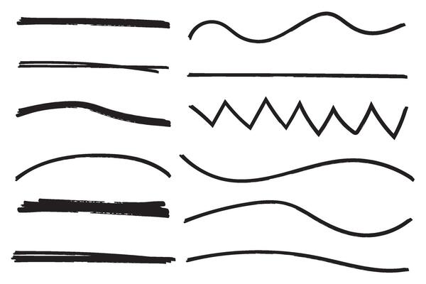 Set of hand drawn marker line illustration design element grunge strokes doodle lines underline scribble