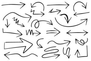Arrow marker pen line strokes. Hand drawn sketch arrow direction icon set. vector