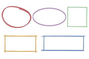 Pastel color hand drawn grunge doodle frame set, marker pen line strokes, square circle rectangle oval ellipse border design elements vector
