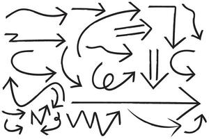 Arrow marker pen line strokes. Hand drawn sketch arrow direction icon set. vector