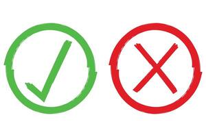 Grunge green check mark and red x sign design elements vector
