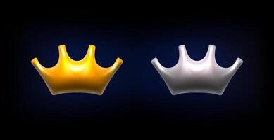 Isolated 3d gold and silver crowns on the dark background. Award symbol. Premium object vector