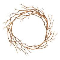Wreath round woven from brown tree branches with thin twigs, no leaves. Hand drawn watercolor illustration. Decorative element for autumn, Christmas and Easter isolated from background vector