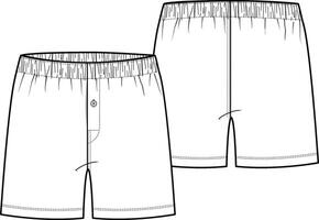 Classic men boxer with single button fly, elastic waistband, flat sketch illustration, fashion design, front and back view vector