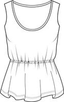 Woman fitted tank top low-cut neckline with elastic waist and flared hem vector
